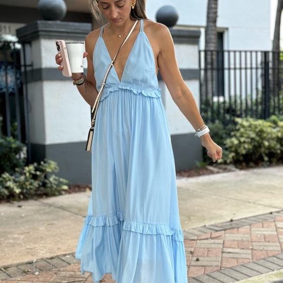 Elegant Light Blue Halter Dress - Picture 9 of 11